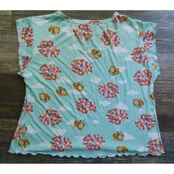 Pixar Up Sleepwear Shirt Blue Balloon Disney Cap Sleeve Colorful Kids XL 16-18 - Picture 2 of 7